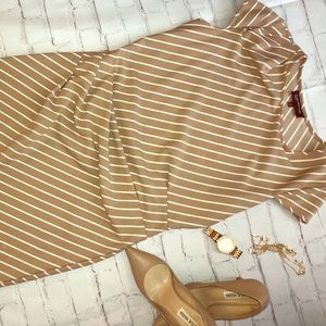 Tan and white striped fitted dress